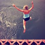 brave woman jumping off bridge